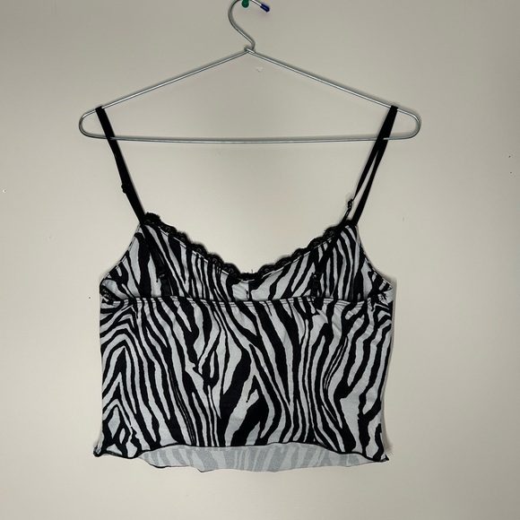 Fun Zebra Print Lacey Accent Thin Strap Crop Top - Picture 2 of 3